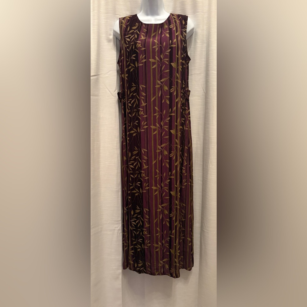Sag Harbor Plum and Olive Botanical Stripe Maxi Dress